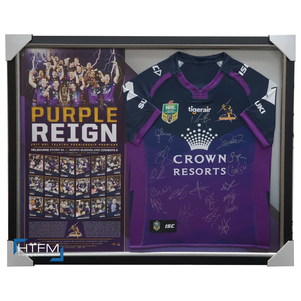 Melbourne Storm 2017 Nrl Premiers Signed Team Official Nrl Jersey Framed Slater - 3195