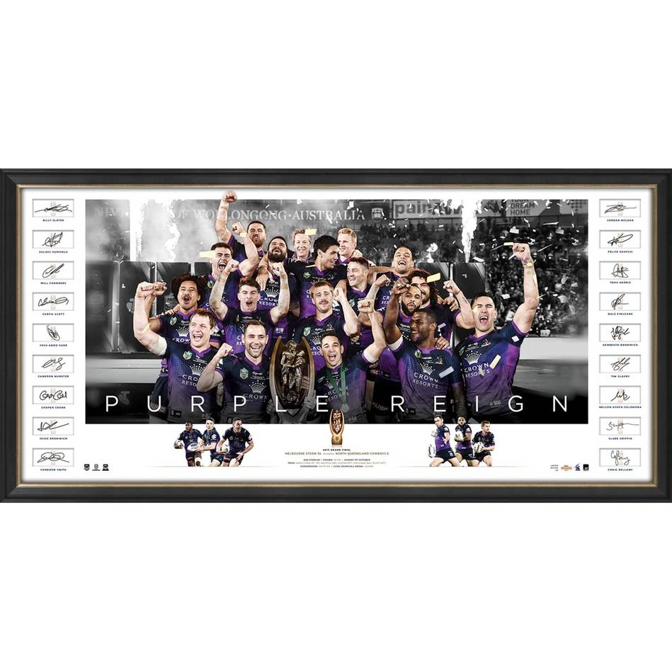 Melbourne Storm Signed 2017 Nrl Premiers Official Team Lithograph Framed - 4436