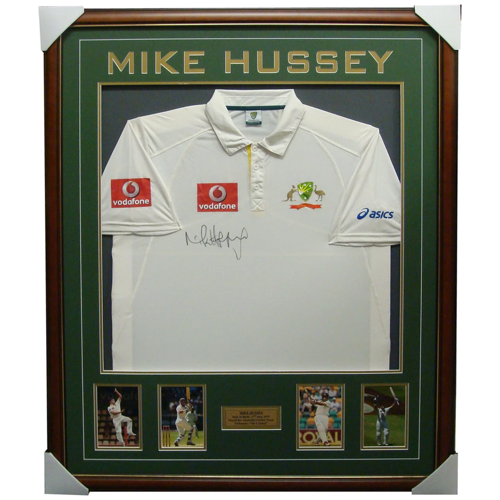 Mike Hussey Test Signed Jersey with Photos Framed - 1366