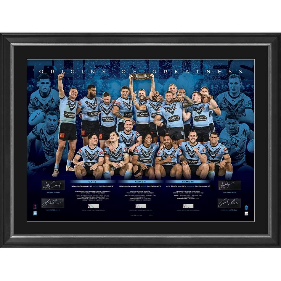 NSW Blues 2021 State of Origin Official Multi-Signed Champions Lithograph Framed - 4802