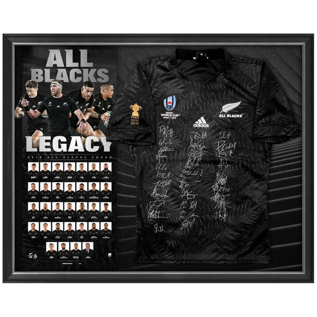 New Zealand All Blacks Signed 2019 World Cup Official Nzru Team Jersey Framed - 3881