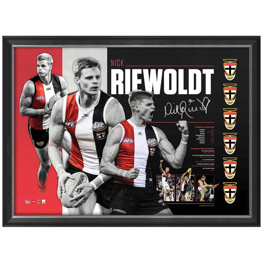 Nick Riewoldt Signed St Kilda Saints Afl Official Retirement Print Framed - 3155