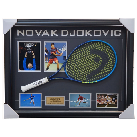 Novak Djokovic Grand Slam Champion Signed Tennis Racket With Photos Framed + Coa - 2653