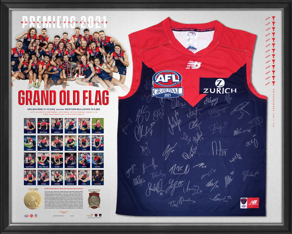 Melbourne Demons 2021 AFL Premiers Team Official Signed Official Guernsey Framed - 4878