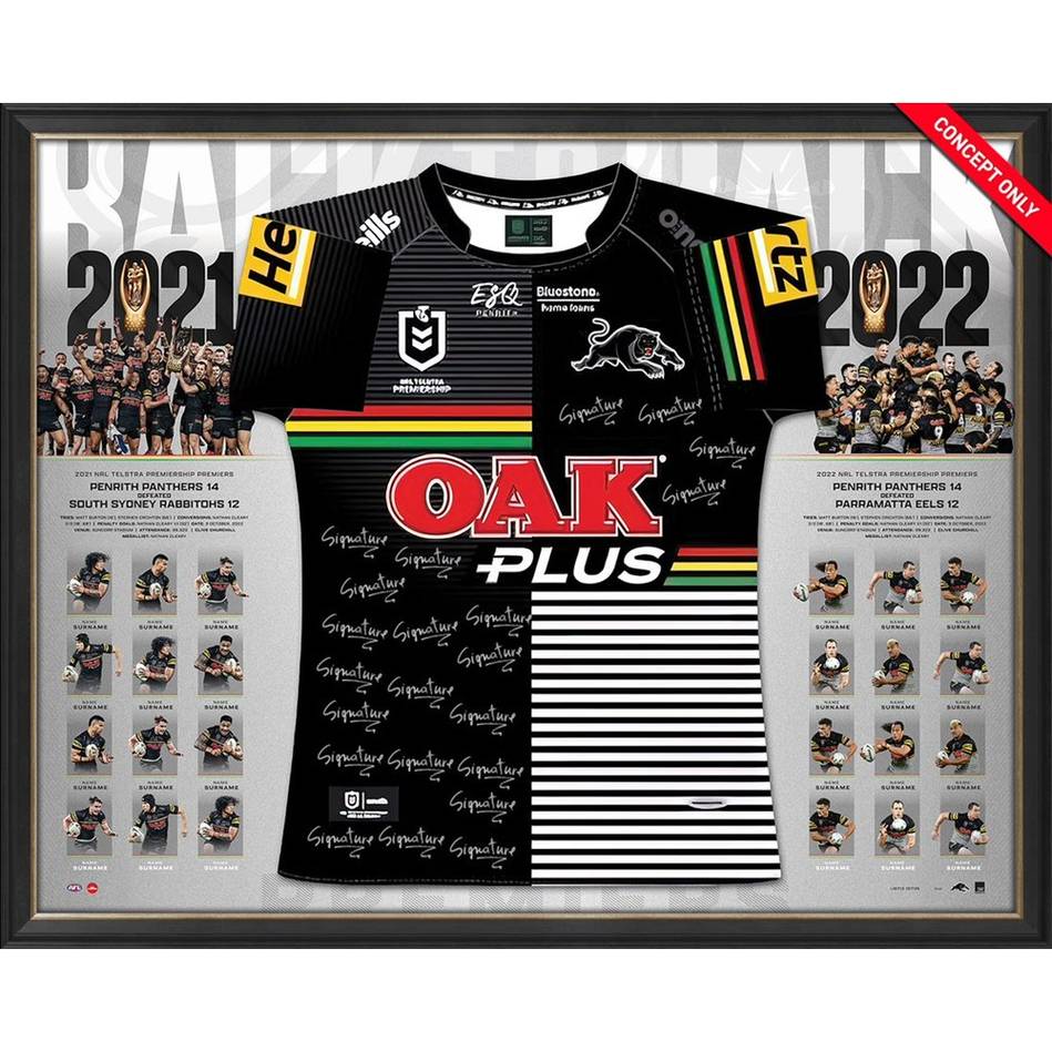 Penrith Panthers Premiers Split Back 2 Back Signed Team Official NRL Jersey Framed - 5359