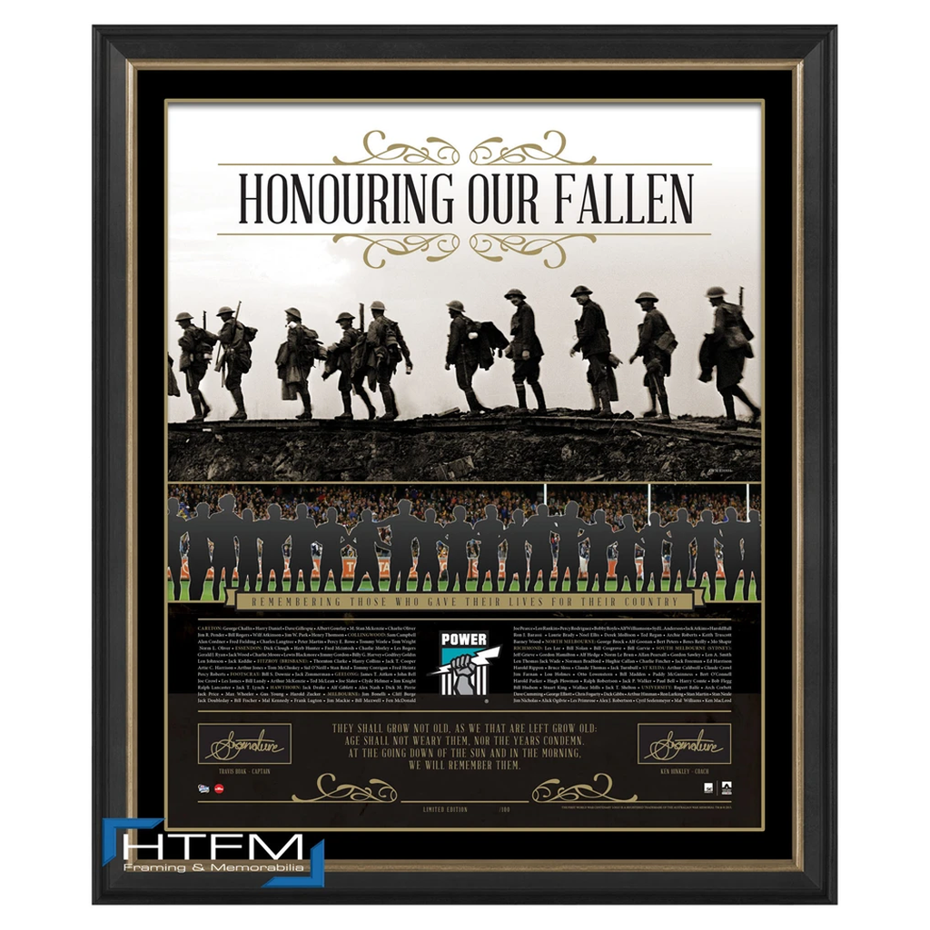 Port Adelaide Honouring Our Fallen Anzac Signed Afl Print Framed Boak & Hinkley - 1081