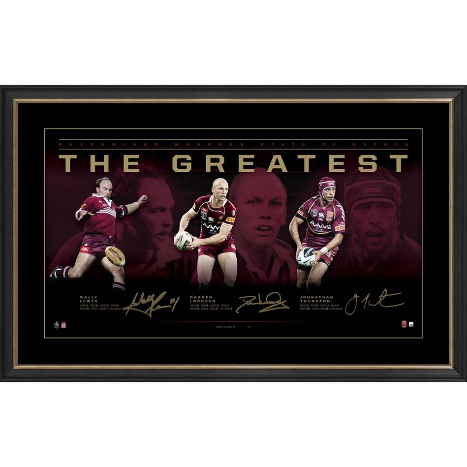 Queensland Signed Official Nrl the Greatest Print Framed Lewis Lockyer & Thurston  - 4456