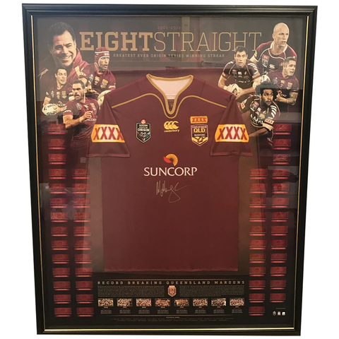 Queensland Maroons State of Origin Eight Straight Signed Official Jersey Framed - 3855