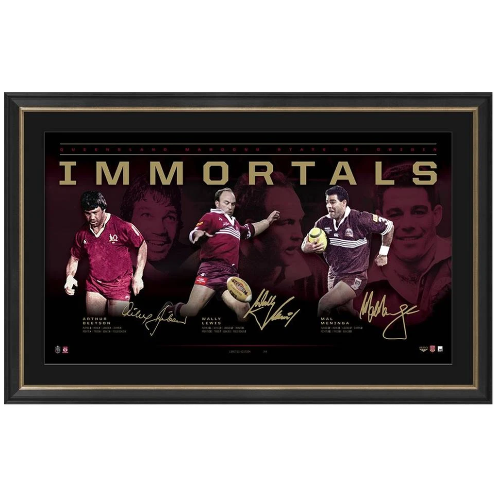 Queensland Signed Official Nrl Immortals Print Framed Wally Lewis Mal Meninga Beetson - 3565