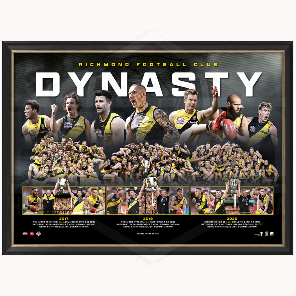 Richmond Dynasty AFL Premiers 2017, 2019 & 2020 Official Print Framed - 4567