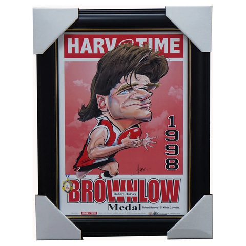 Robert Harvey 1998 St Kilda Brownlow Medal Caricature Harv Time Print Framed - 3476