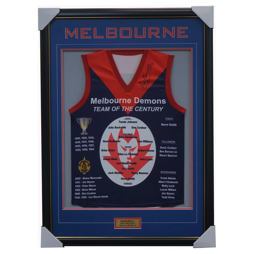 Ron Barassi Signed Melbourne Team of the Century Jumper Framed - 3597