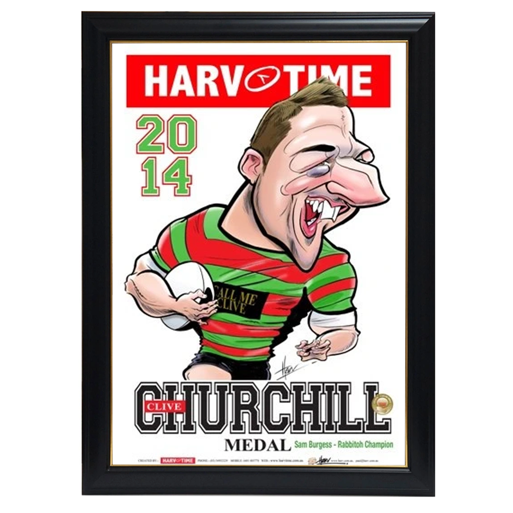 Sam Burgess, 2014 Churchill Medal, Harv Time Print Framed - 4265
