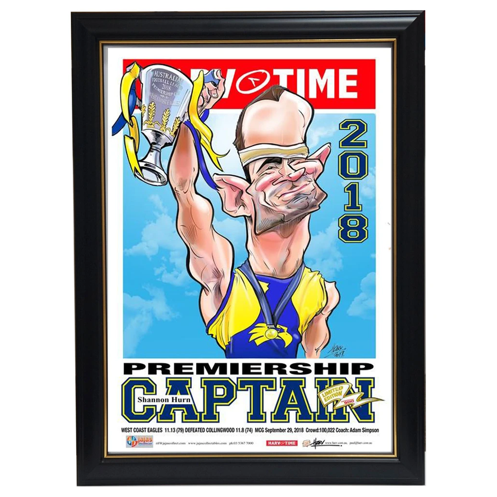 Shannon Hurn 2018 Afl Premiership Captain West Coast Eagles Harv Time L/e Print Framed - 3612