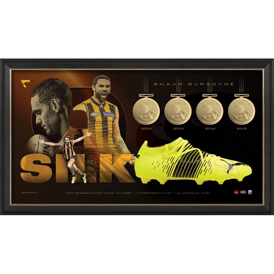 Shaun Burgoyne Signed Hawthorn SILK 400 Game Official Boot Framed - 4799