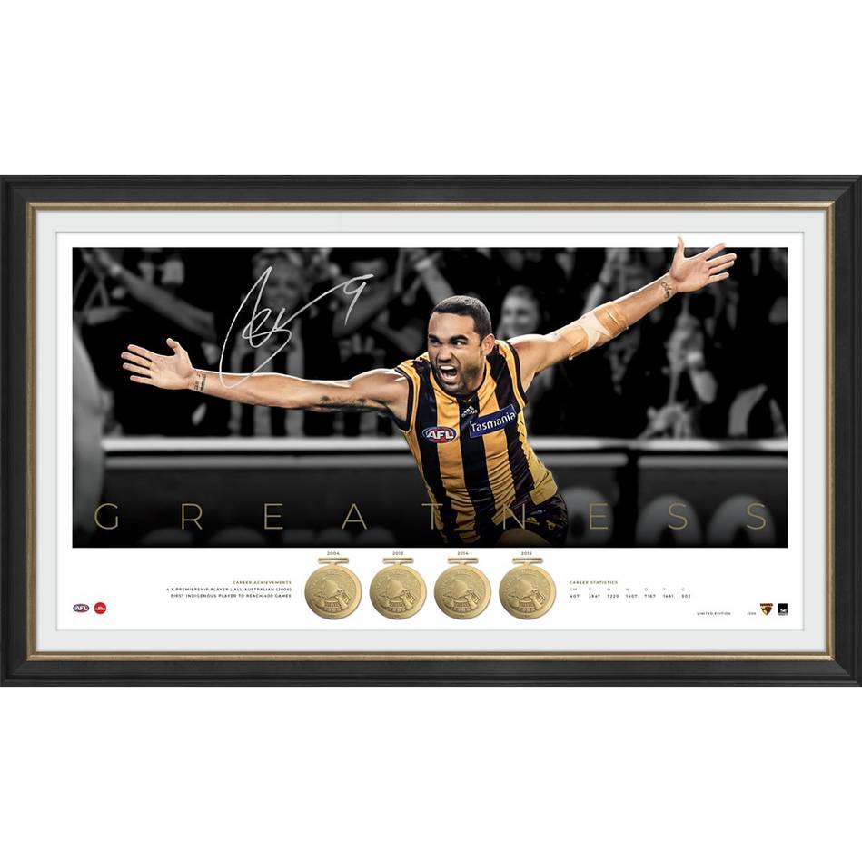 Shaun Burgoyne Signed Hawthorn Greatness 400 Game Official AFL Print Framed - 4798
