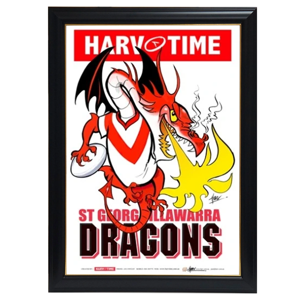 St George Dragons, Nrl Mascot Print Harv Time Print Framed - 4149