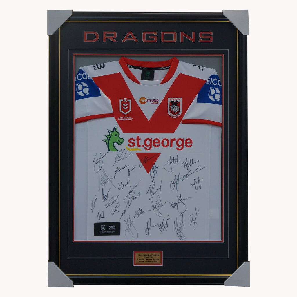 St George Illawarra Dragons 2020 Signed Nrl Official Team Guernsey Framed - 4541