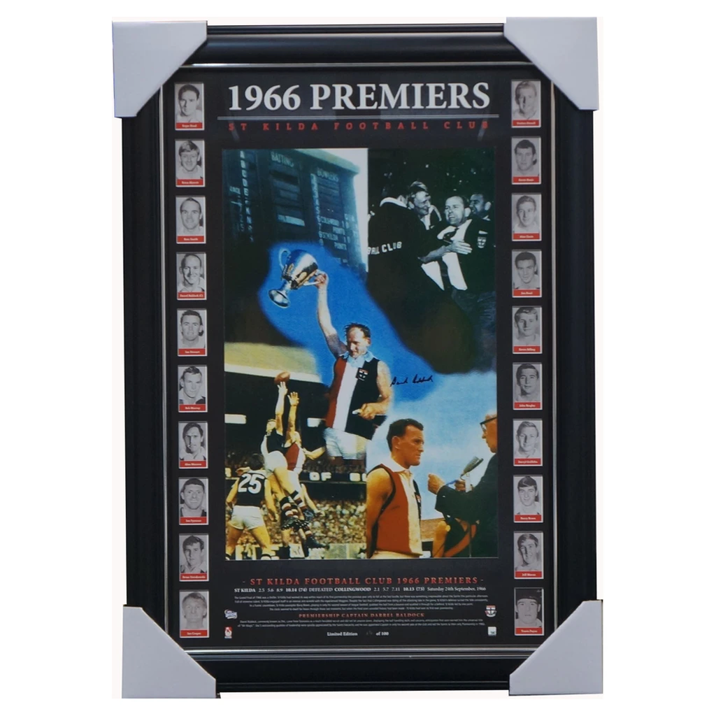 St Kilda 1966 Premiers Montage Signed by Captain Darrel Baldock Framed - 2625