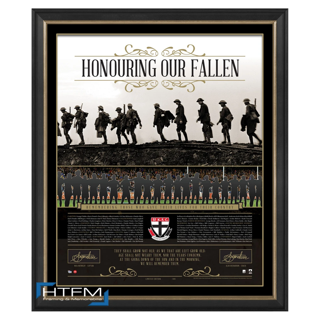 St Kilda Honouring Our Fallen Anzac Signed Afl Print Framed Riewoldt Richardson - 1082