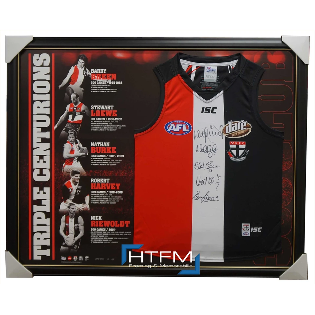 St Kilda Signed Triple Centurions Jumper Framed 300 Games Nick Riewoldt - 2736