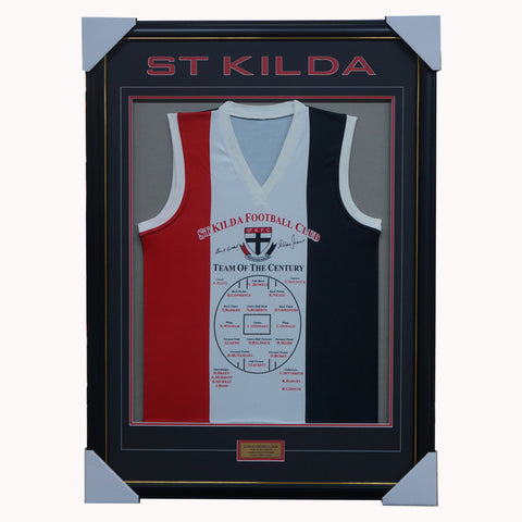 St Kilda Signed Team of The Century Jumper Framed Allan Jeans & Darrel Baldock Rare 1 Only - 5073