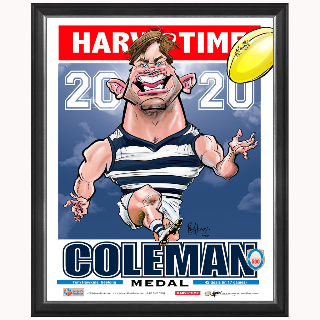 Tom Hawkins 2020 Afl Coleman Medal Geelong Harv Time L/e Print Framed - 4526