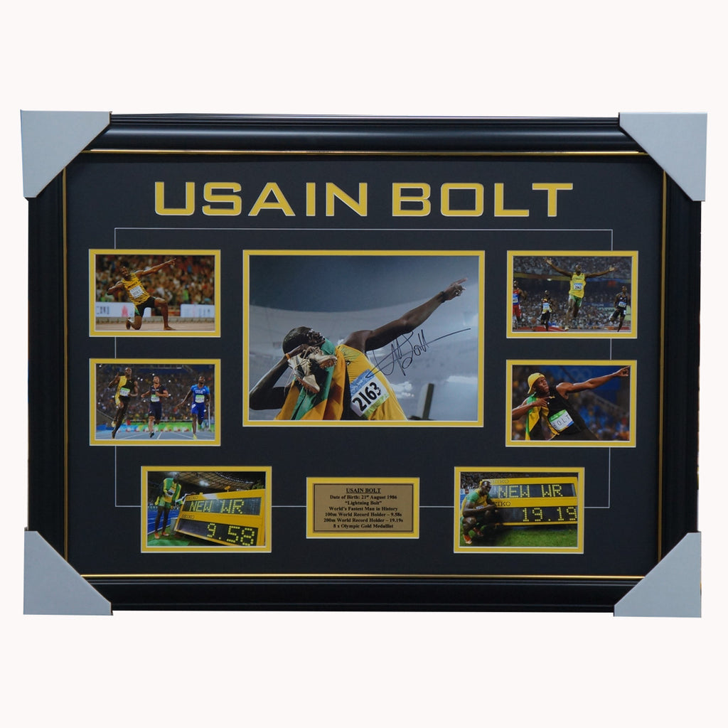Usain Bolt Signed Olympic Gold Medal Champion Photo Collage Framed - 3433