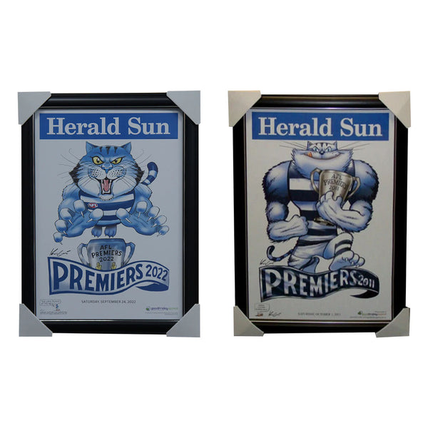Geelong 2022 & 2011 AFL Premiers Herald Sun Mark Knights Print Framed