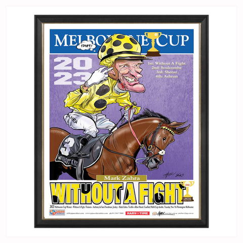 Without a Fight 2023 Melbourne Cup Champion Harv Time L/E Print Framed - 5673