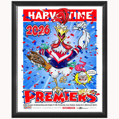 Sydney Roosters 2026 NRL Premiership Limited Edition Harv Time Print Framed - 7671