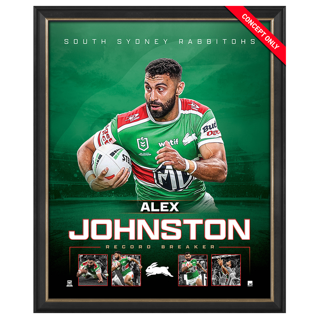 Alex Johnston South Sydney Rabbitohs Record Breaker Official NRL Player Print Framed - 7499