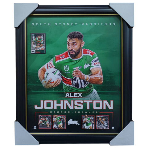 Alex Johnston South Sydney Rabbitohs Record Breaker Official NRL Player Print Framed + Signed Card - 7511