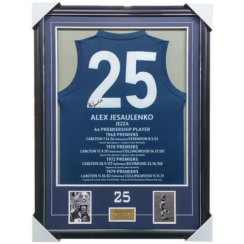 Alex Jesaulenko Carlton Career Signed Jumper Framed With Photos - 5945