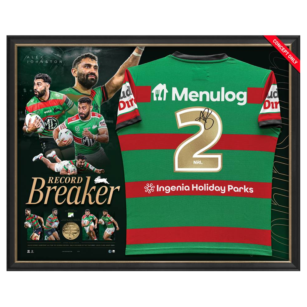 Alex Johnston 213 Official NRL Deluxe South Sydney Rabbitohs Jersey Display Framed - 7424