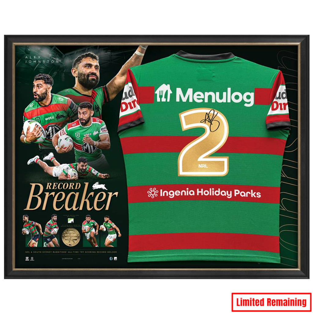 Alex Johnston 213 Official NRL Deluxe South Sydney Rabbitohs Jersey Display Framed - 7424