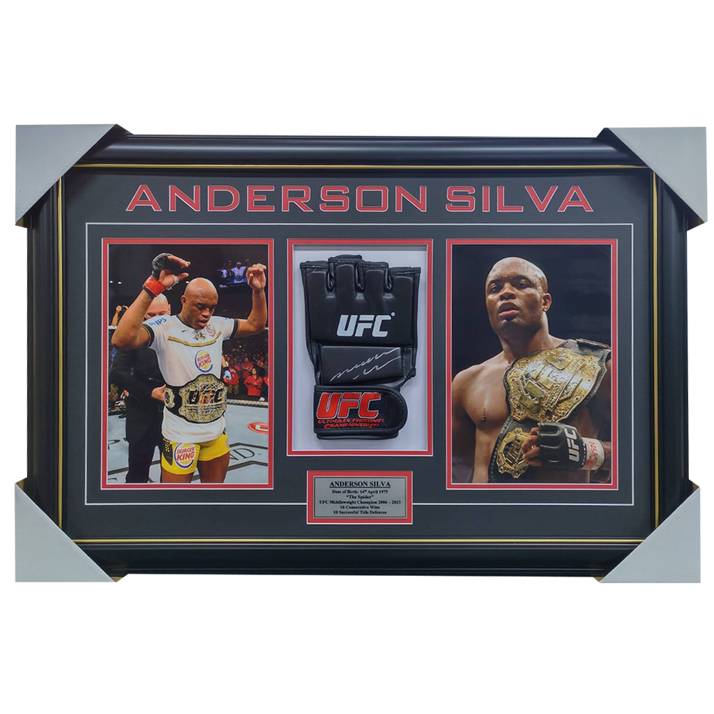 Anderson Silva Signed Ufc Glove With Photos Box Framed Jsa - 100% Authentic - 1920