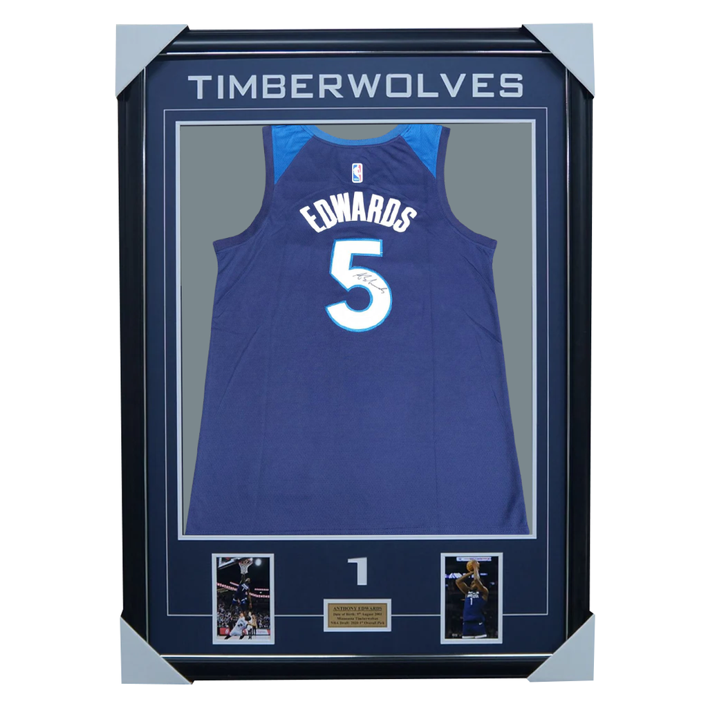Anthony Edwards Minesota Timberwolves Signed Jersey Framed - 7485