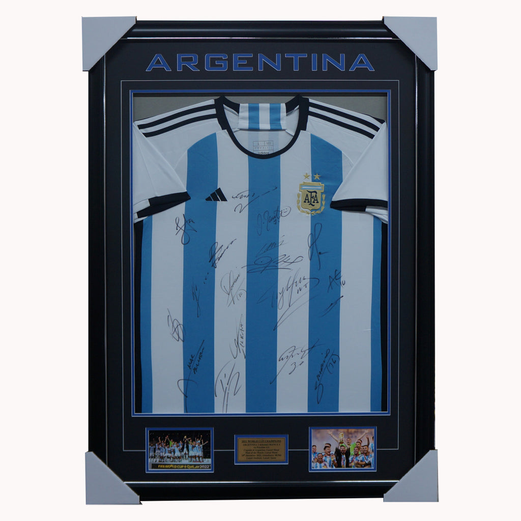 Argentina Signed 2022 World Cup Champions Team Jersey Framed Messi Di Maria - 5462