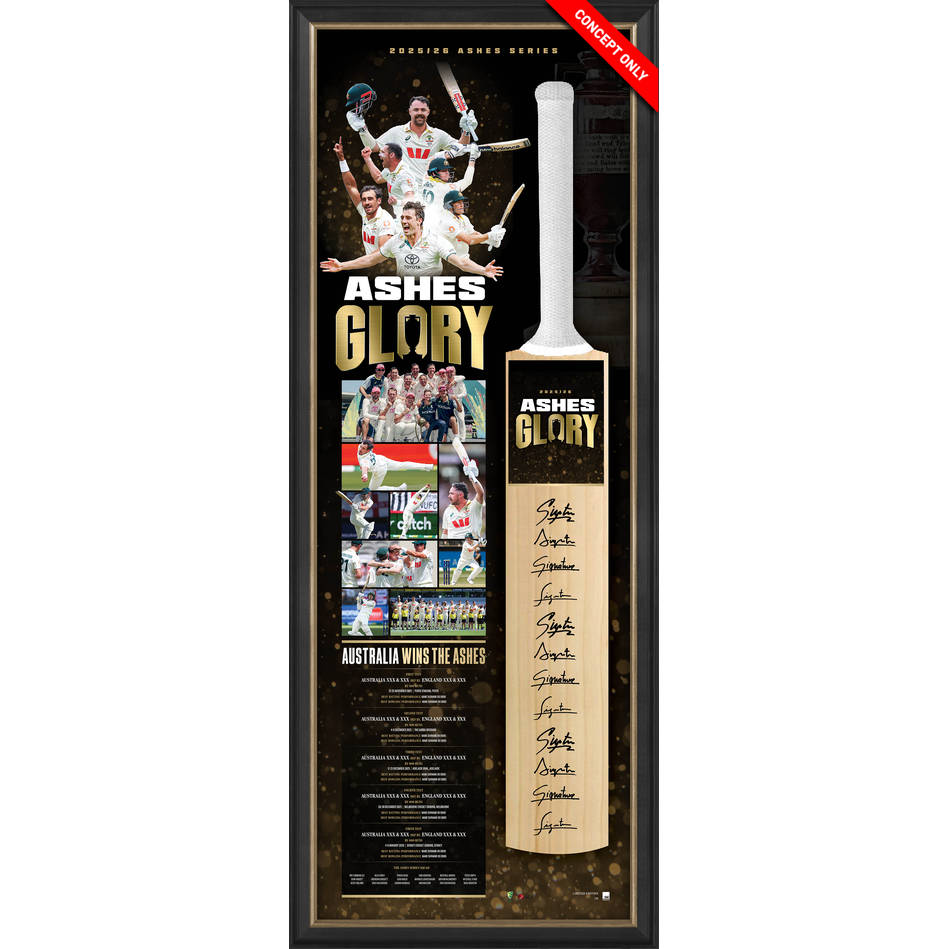 Australia 25/26 Ashes Glory Team Signed Official Bat Framed - 7355