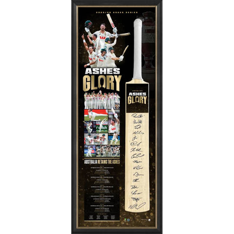Australia 25/26 Ashes Glory Team Signed Official Bat Framed Smith Cummins Carey - 7355