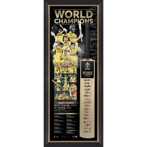 Australia 2023 ICC Mens World Cup Champions Official Team Signed Bat Framed - 5684