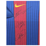 Barcelona Signed Trio Jersey Messi, Neymar Jnr., Suarez Signed Jersey Framed Icons Authenticated - 7503