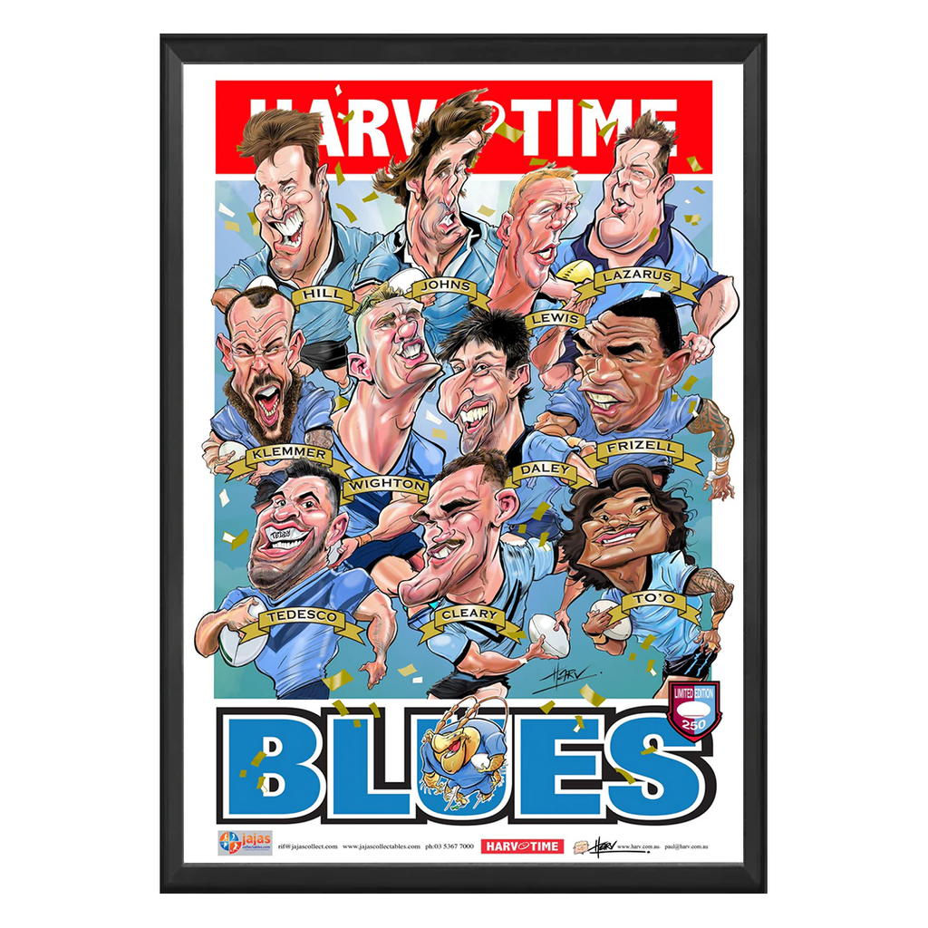 NSW Blues Stars, State of Origin, Harv Time Print Framed - 7369