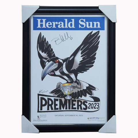 Collingwood 2023 Premiers Herald Sun Mark Knights AFL Print Framed Signed Norm Smith Medallist Bobby Hill - 5881