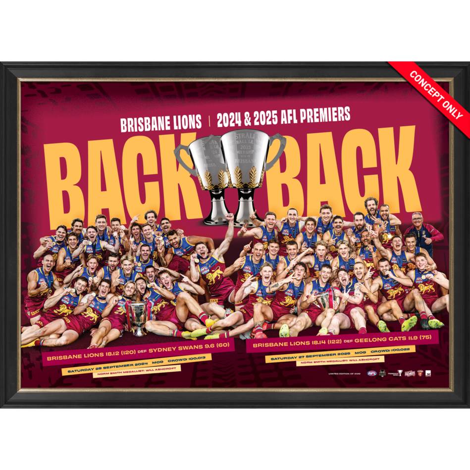 Brisbane Lions 2025 Premiers Official AFL Sportsprint Framed - 7266