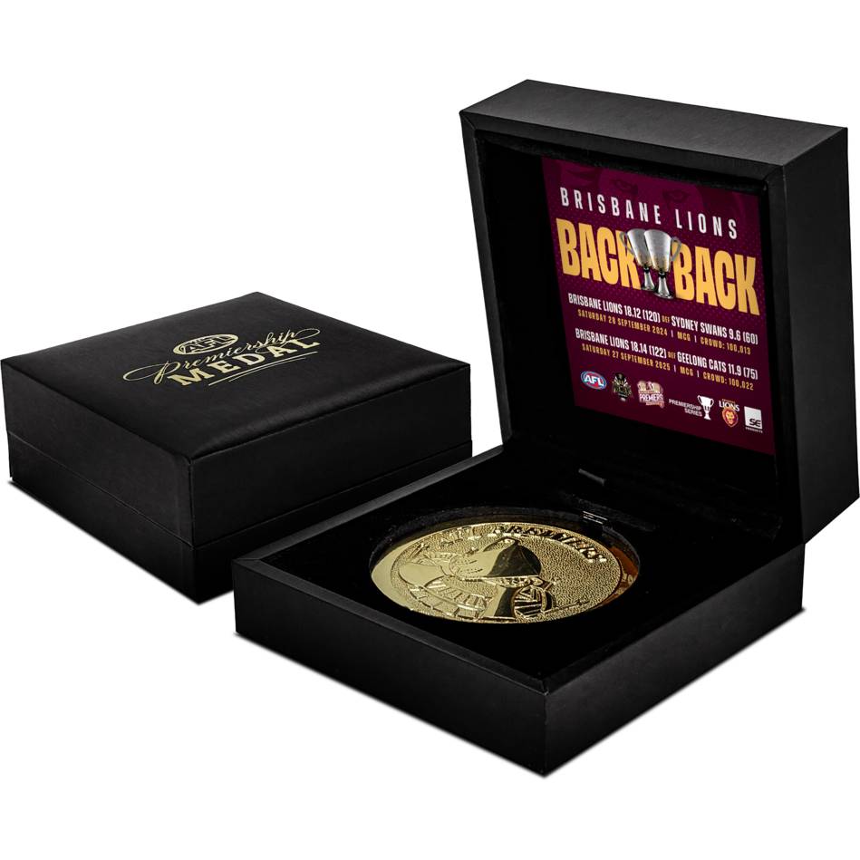 Brisbane Lions 2025 Official AFL Premiers Medallion in LED Box - 7267