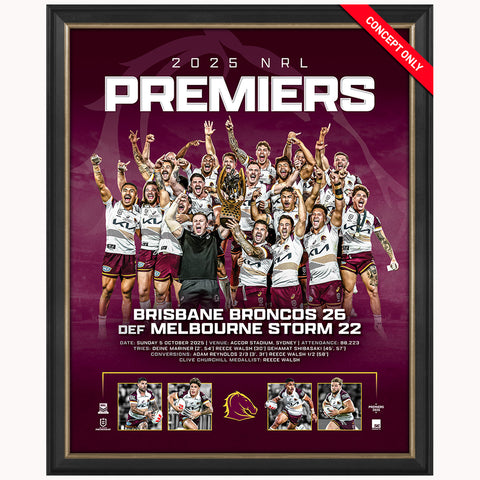 Brisbane Broncos 2025 NRL Premiers Official Sportsprint Framed - 7309