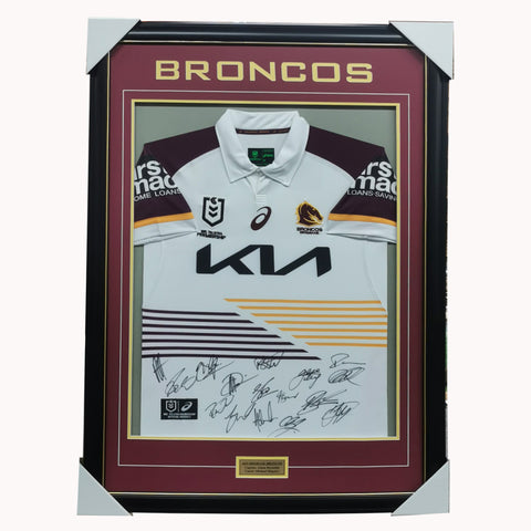 Brisbane Broncos 2025 Signed Team White Away Jersey Framed - 7283