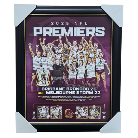 Brisbane Broncos 2025 NRL Premiers Official Sportsprint Framed + Signed Card Adam Reynolds - 7328